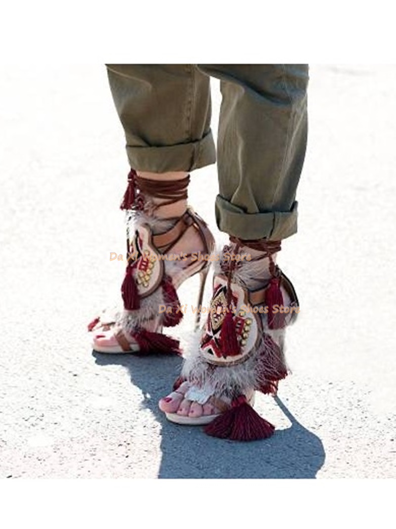 Ethnic Style - Sandales noires à bout ouvert, style
