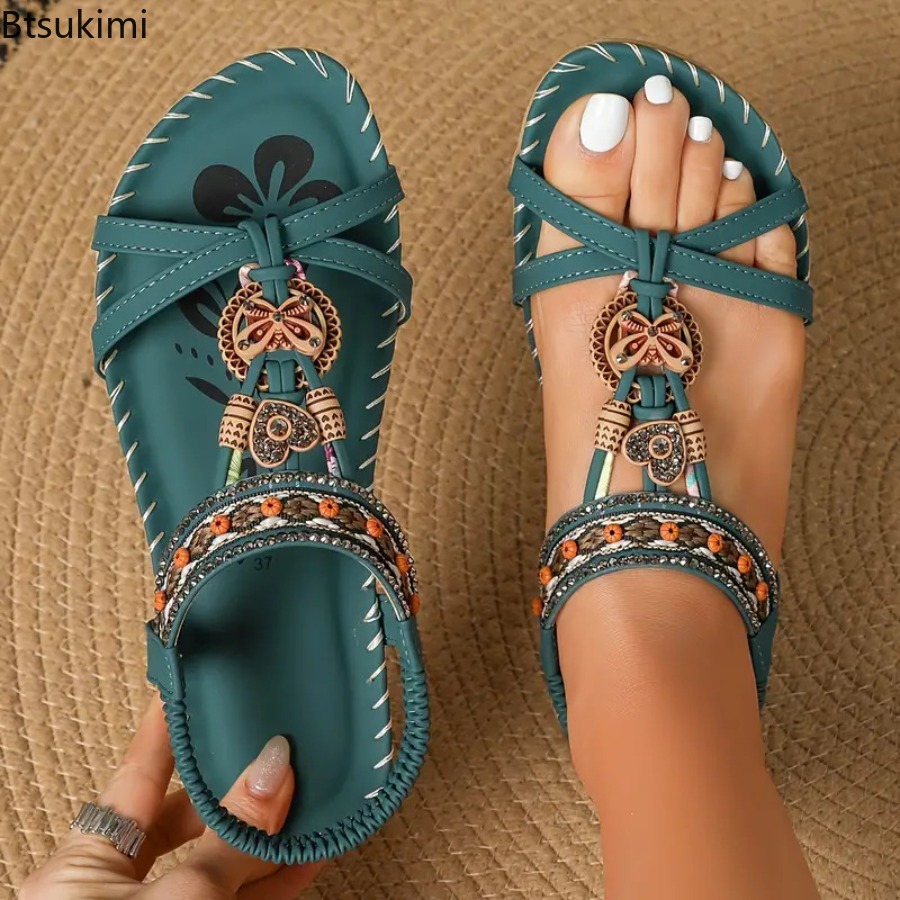 Ethnic Fashion In - Sandales Bohèmes pour Femmes, Chaussures Plates