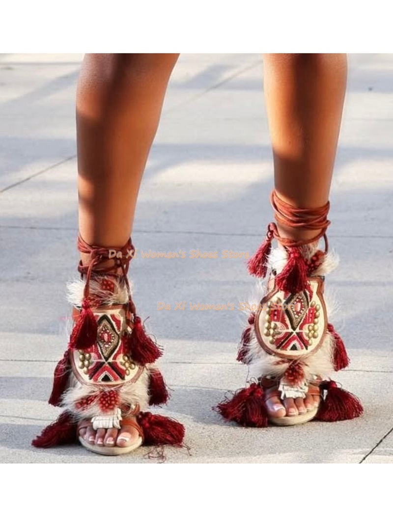 Sandales noires à bout ouvert, - Ethnic Style avis et prix